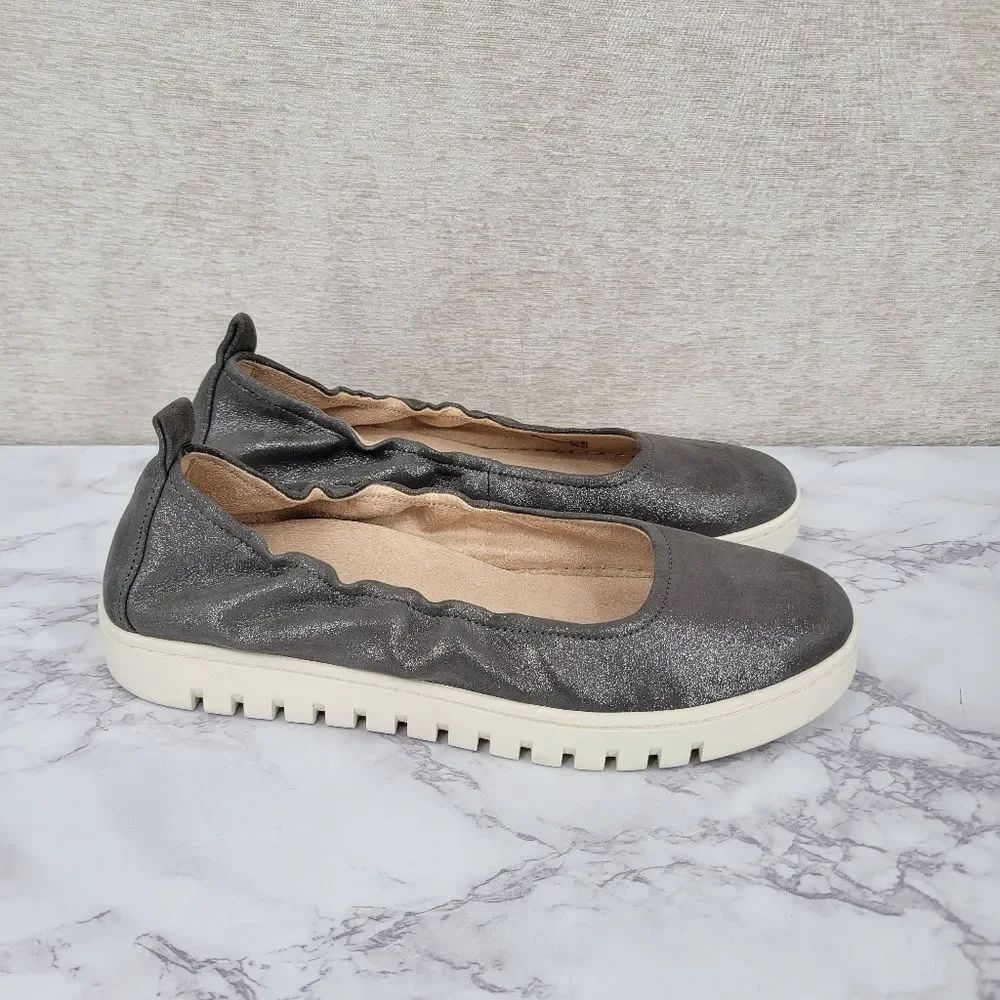 Vionic Uptown Ballet Women's Slip-On Shoes Metallic Polluted Silver
